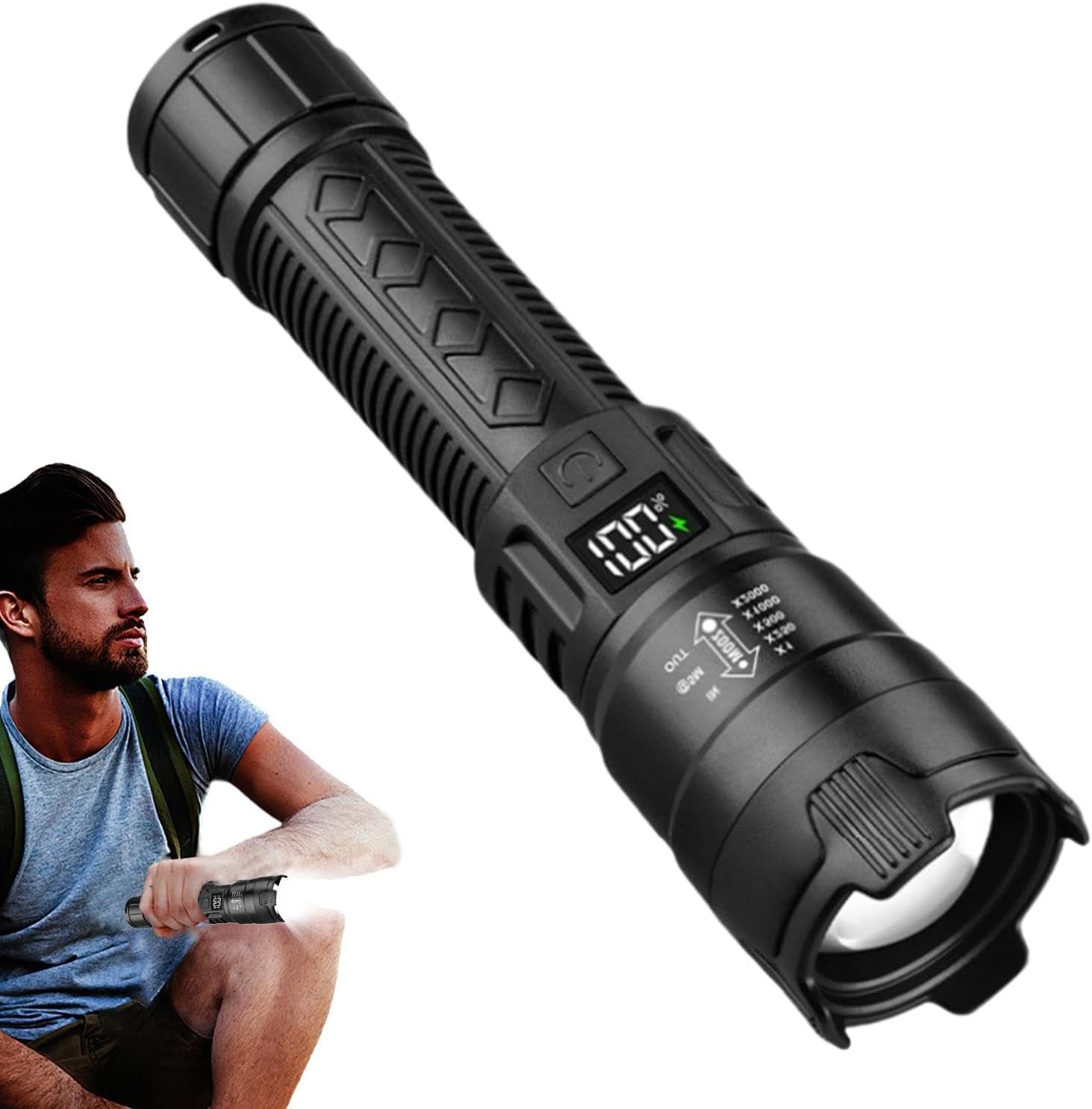 Outdoor Lighting Quality - Linterna LED táctica de 2000LM, recargable