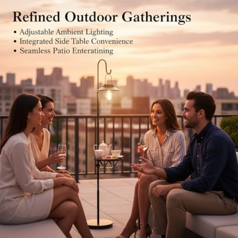 Lámpara Solar de Pie con Mesa, - Outdoor Lighting For Patio reseña y precio